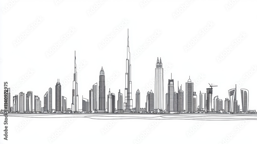 Obraz premium Stylish vector design showcasing Dubai's skyline for tourism