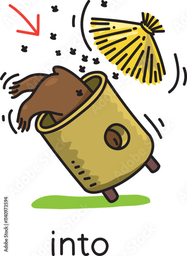 Preposition of movement. Bear goes INTO the beehive