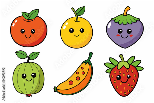 Delightful collection of cartoon fruit characters with cheerful faces