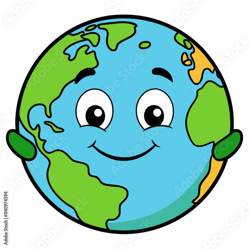 Earth Day cartoon character smiling with arms on a white background