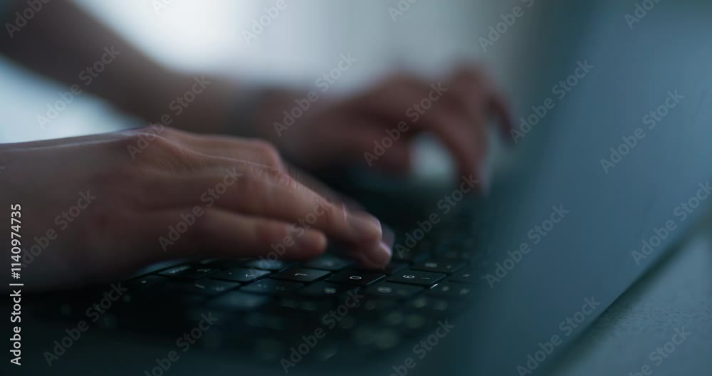 Writing an Email on a Laptop Close-Up of Hands on the Keyboard