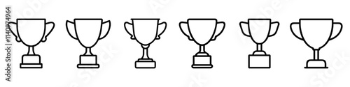 Set of five simple trophy cup icons symbolizing success, achievement, and victory. Vector illustration