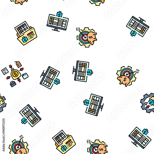 planning budget finance income vector seamless pattern thin line illustration