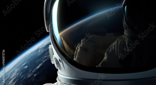 Astronaut in space viewing earth from orbit photo