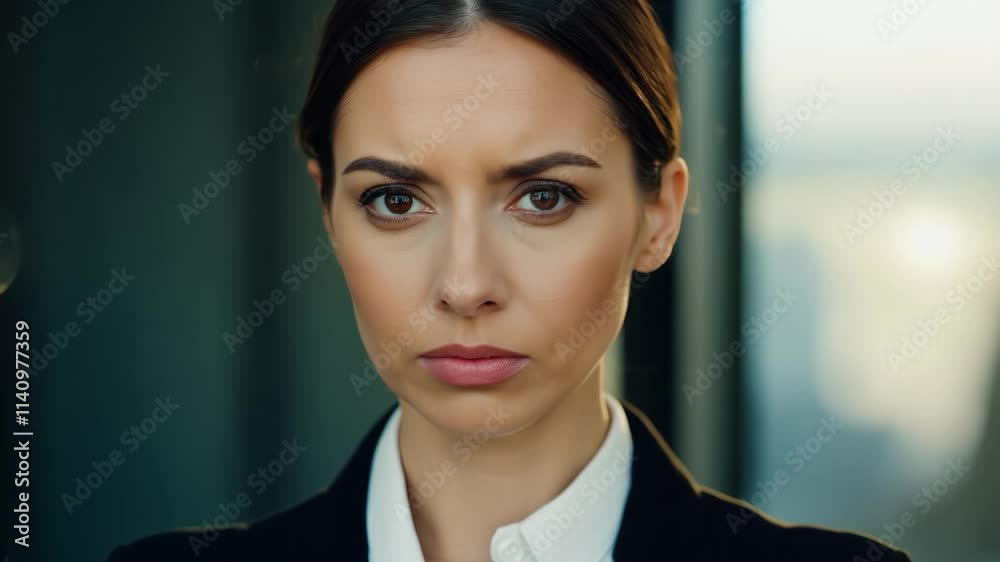 Femme d'affaires stricte avec un air sérieux, faché. Strict businesswoman with a serious, angry air.