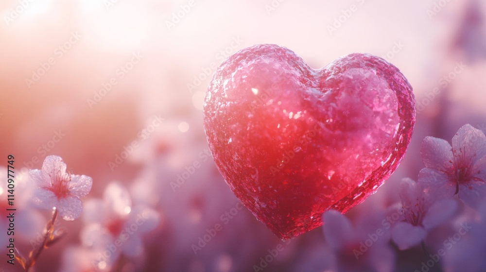 Pink Crystal Heart Amidst Delicate Spring Blossoms Pink Crystal Heart Amidst Delicate Spring Blossoms
