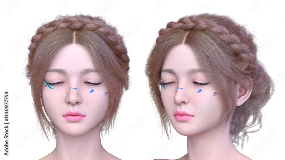 女性の顔アップ 3DCGレンダリング 女性の顔アップ 3DCGレンダリング