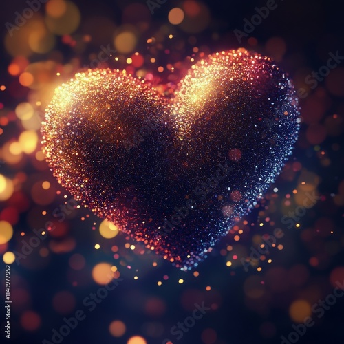 Sparkling heart shape with glowing particles against a dark background during festive celebration