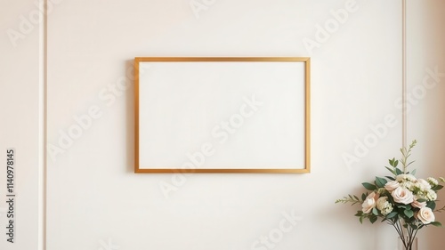 A mockup of wall art in a stylish frame against a neutral background, display, background