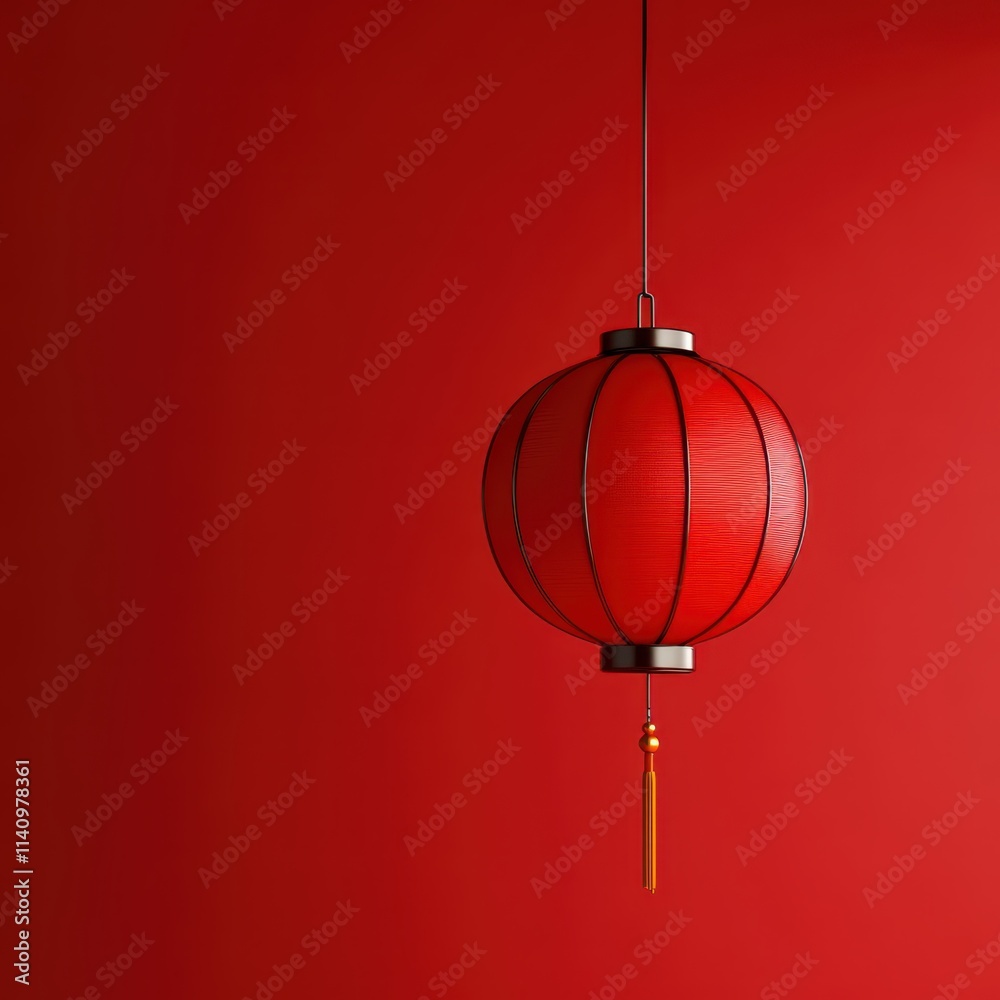 Fototapeta premium a red lantern hanging from a ceiling