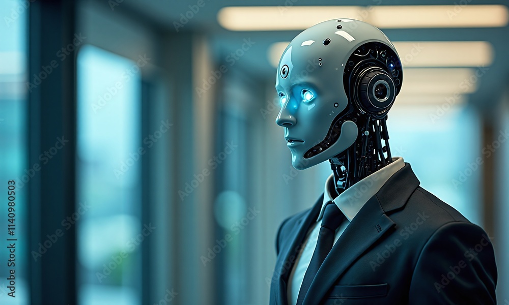Futuristic robot in business suit sleek white robotic Futuristic robot in business suit sleek white robotic