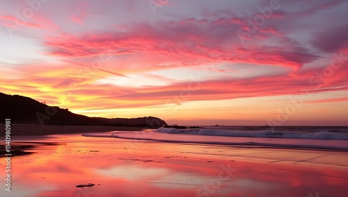 Vibrant Sunset Over Coastal Beach Landscape
