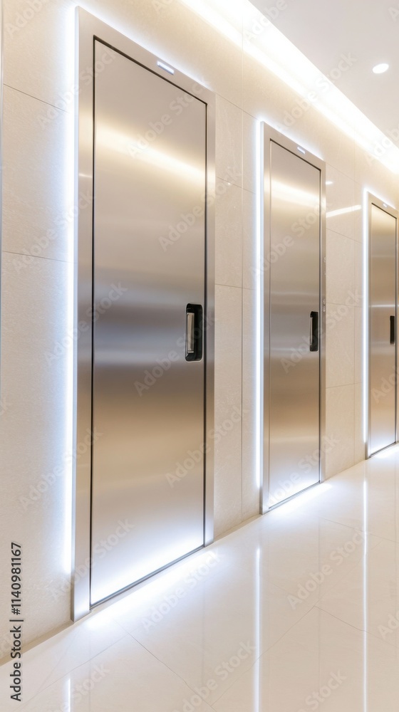 a row of modern public restroom cubicles with sleek, clean lines a row of modern public restroom cubicles with sleek, clean lines