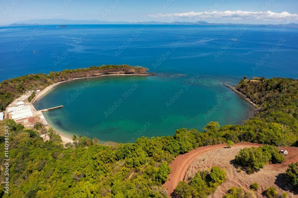 Naklejka premium Volcanic crater of Nosy Be island, Crater bay, Madagascar, Aerial view