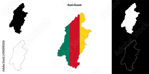 Sud-Ouest region outline map set