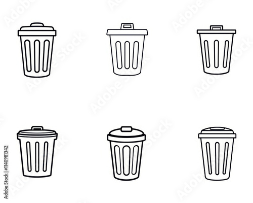 outline trash bin icon set
 photo