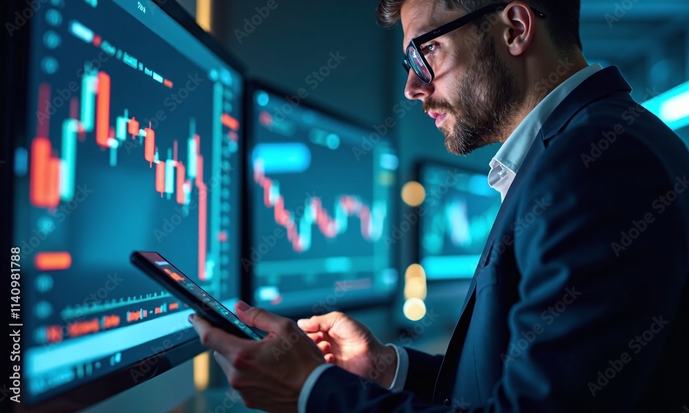 Fototapeta premium Futuristic data analyst holographic stock charts digital finance