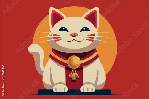 Traditional Chinese lucky cat vector flat illustration. Chinese New Year concept