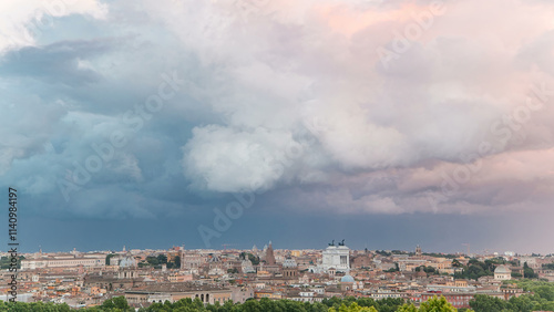 Photography Panoramic view of historic center timelapse of Rome, Italy