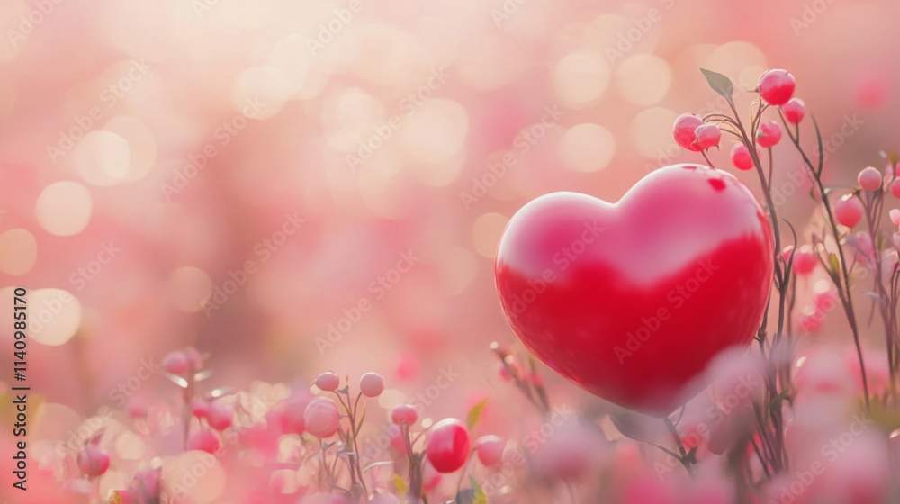 Red Heart Amidst Pink Blossoms Soft Light Red Heart Amidst Pink Blossoms Soft Light