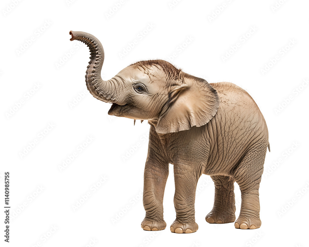 Fototapeta premium a baby elephant with its trunk up
