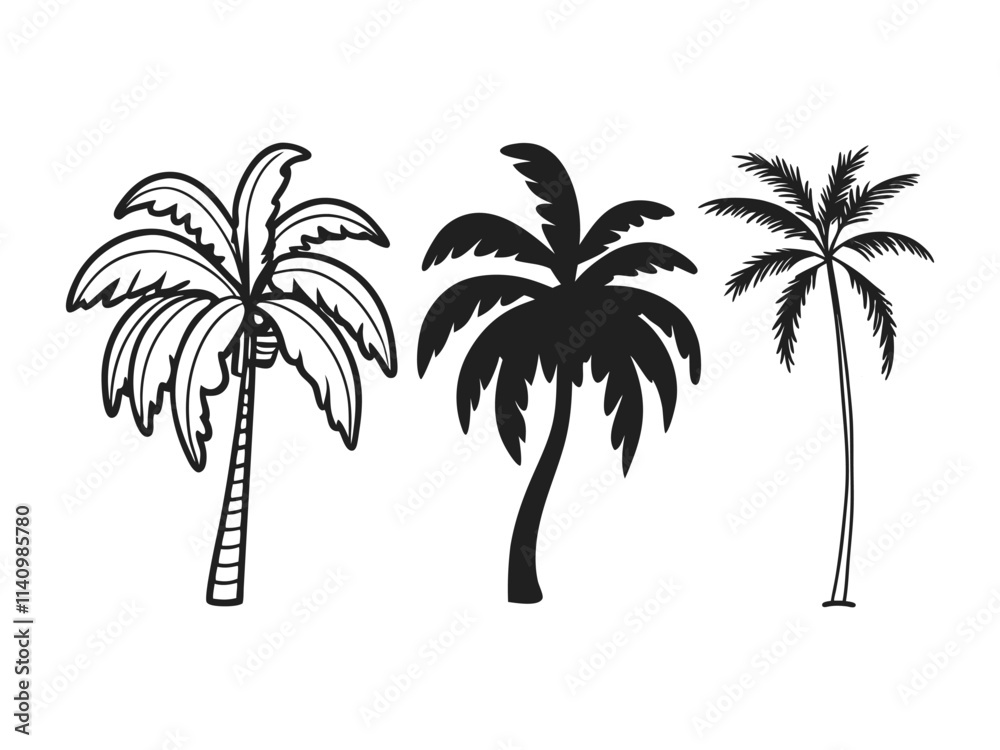 Fototapeta premium Silhouette Tree Line Drawing Set
