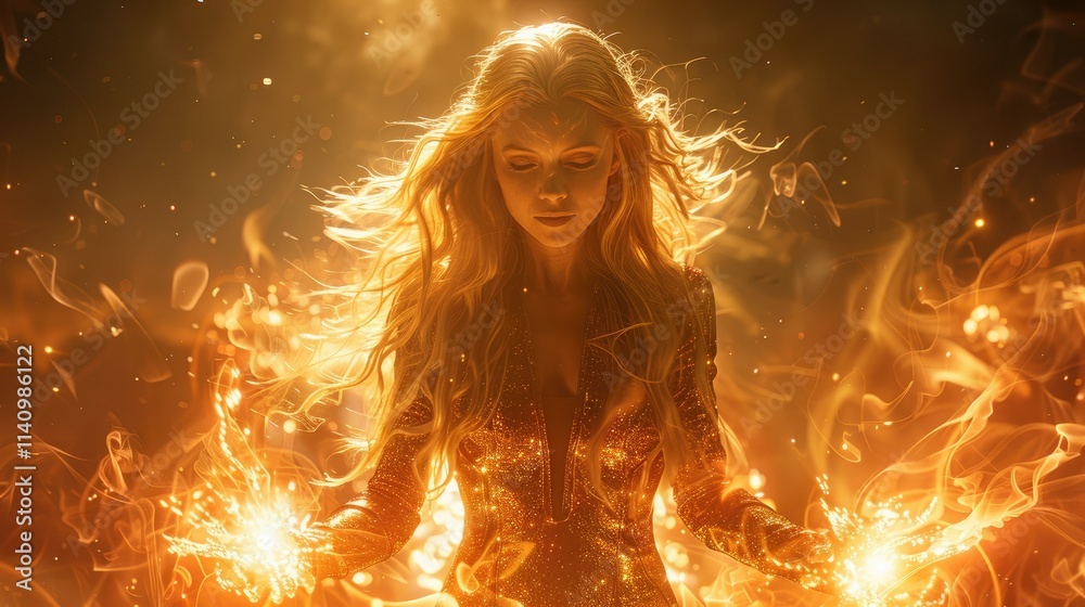 A mystical figure surrounded by flames, embodying power and magic.