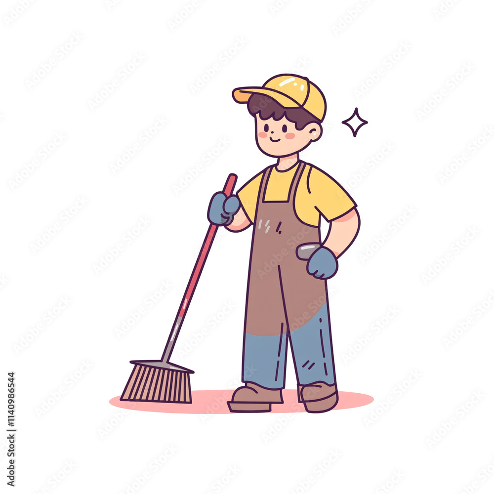 a cartoon of a man holding a broom a cartoon of a man holding a broom