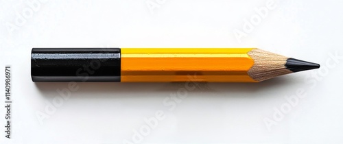 Bright yellow pencil lying horizontally on a plain background