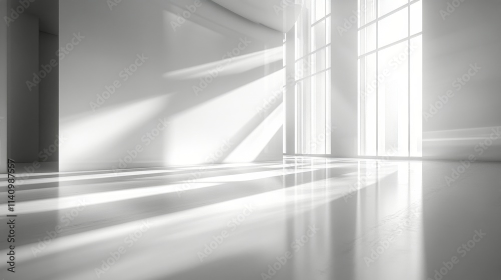 Obraz premium Sunlight streaming through modern windows in a minimalist interior space