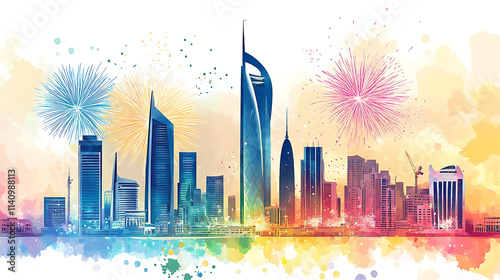 Saudi arabia national day poster illustration in watercolor style