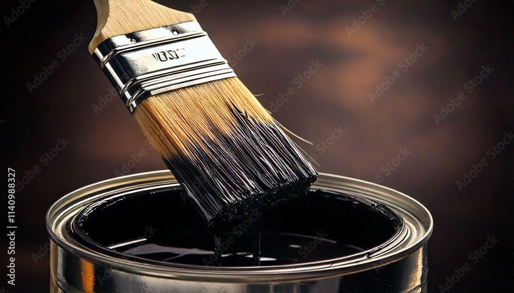 paint brush and black paint can