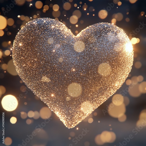 Sparkling heart shape with glowing particles against a dark background during festive celebration
