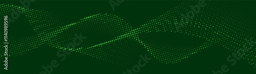 Halftone Dots pattern. Green wave line Halftone on Dark Background Minimalist Retro comic gradient grunge texture background. Vector