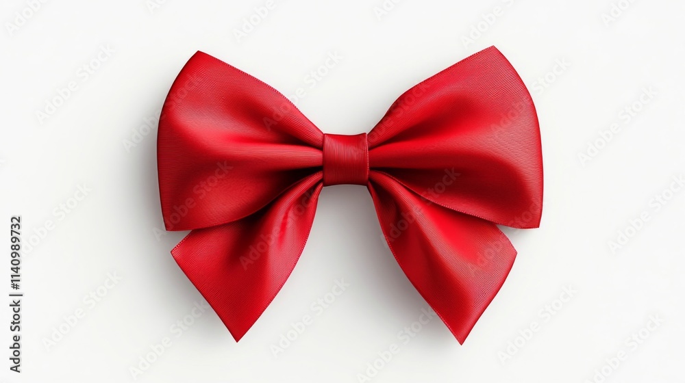 A single red satin ribbon bow on white A single red satin ribbon bow on white