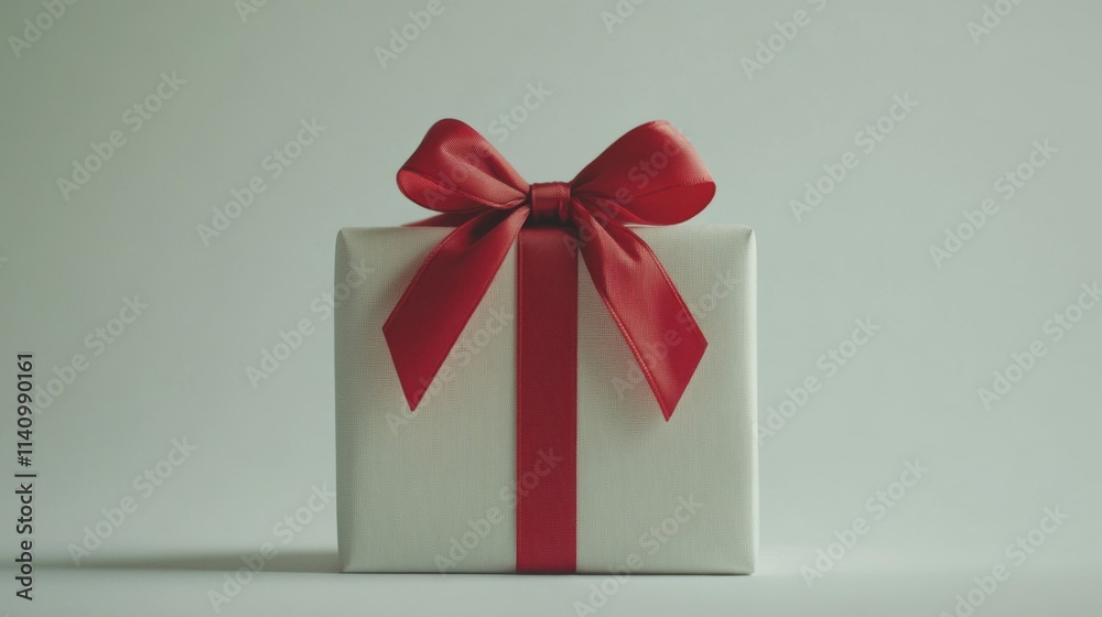 Fototapeta premium A White Gift Box With A Red Ribbon Bow