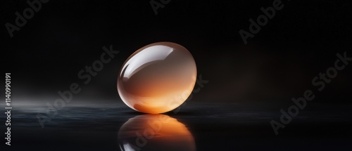 Photograph of an egg on a black surface. the egg is spherical in shape and appears to be made of glass or a similar material. photo