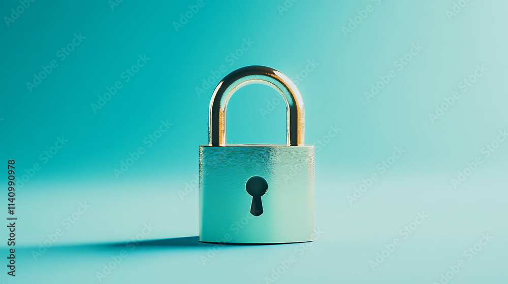 Shiny closed padlock standing on a light blue background representing the concept of security Shiny closed padlock standing on a light blue background representing the concept of security
