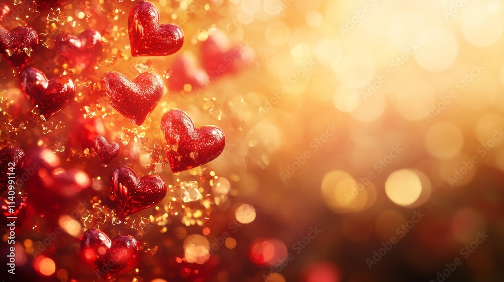 Sparkling Red Hearts Shimmering In Golden Light Sparkling Red Hearts Shimmering In Golden Light