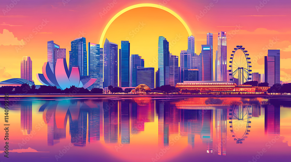 Obraz premium Simple illustration of singapore city skyline