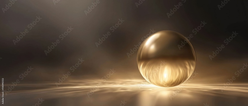 Obraz premium Digital illustration of a golden sphere on a dark background. the sphere is spherical in shape and appears to be made of a shiny, metallic material.