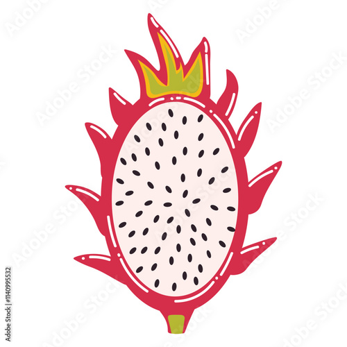 Cute cartoon half of pitahaya in flat style. Tropical fruit isolated on white background.