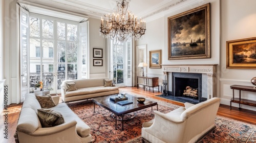 Elegant Living Room with Natural Light and Classic Decor Interior