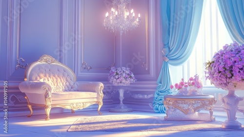 Elegant Living Room with Soft Lighting and Floral Décor