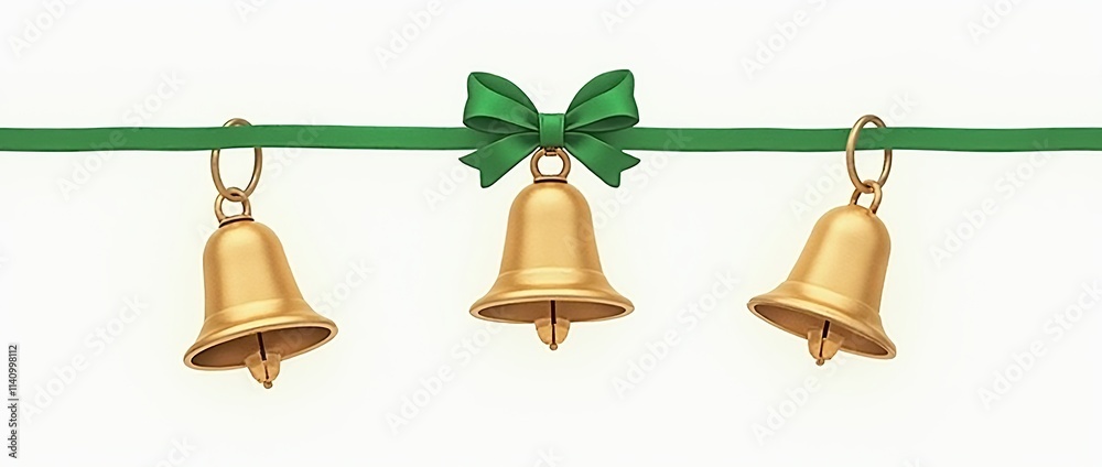 Obraz premium Christmas bells with green ribbon isolated on white background