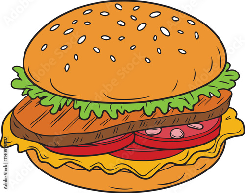 an cartoon illustration of a burger