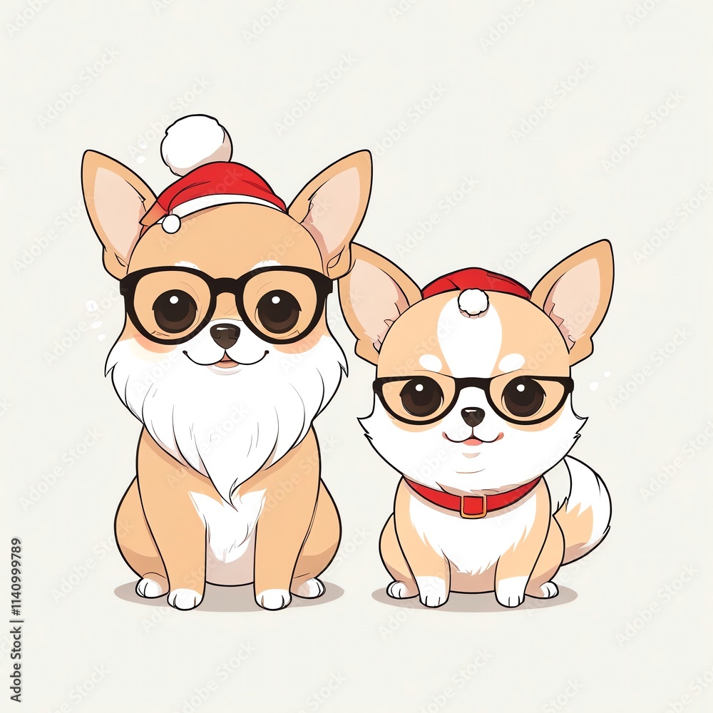Adorable Christmas Chihuahuas in Santa Hats and Glasses Adorable Christmas Chihuahuas in Santa Hats and Glasses