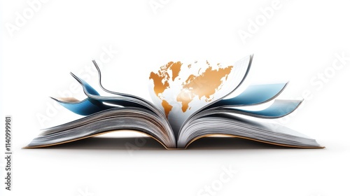 Atlas book open to geographical maps, modern style, clear on white background