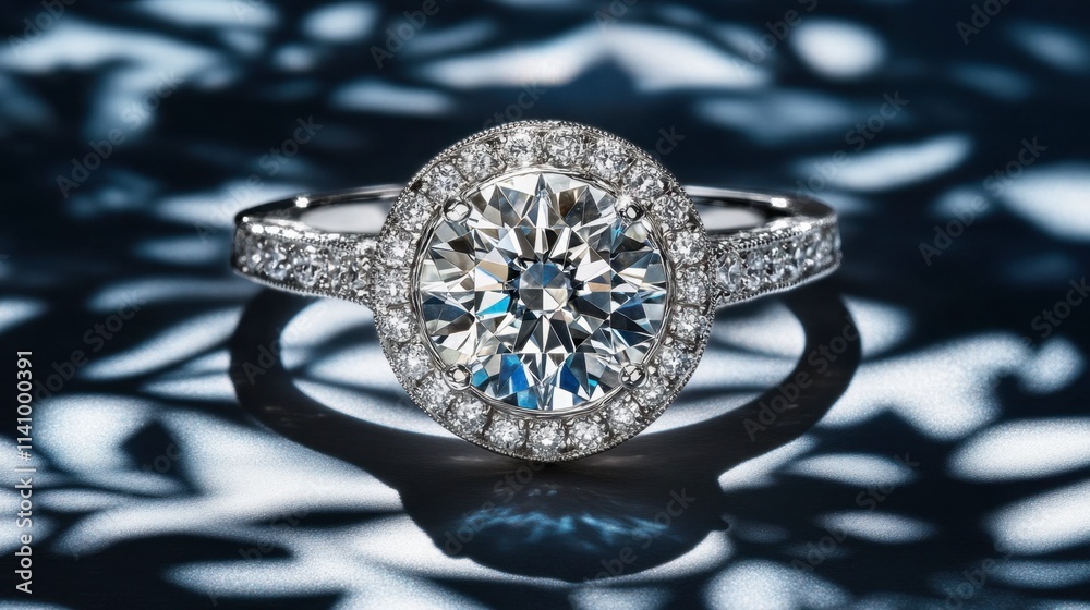 Elegant Diamond Engagement Ring with Sparkling Gems and Shadows Elegant Diamond Engagement Ring with Sparkling Gems and Shadows