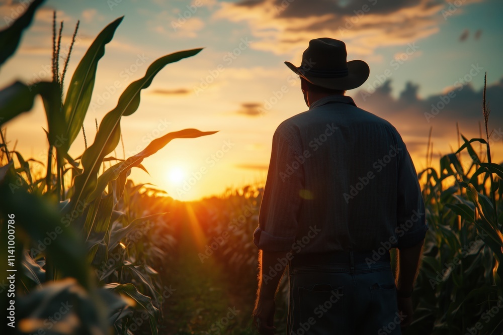 Fototapeta premium a man walks in a corn field